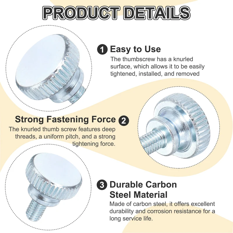 40 Pcs M5x6mm Zinc Plated Flat Knurled Fully Threaded Thumb Screws