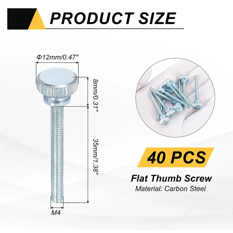 40 Pcs M4x35mm Zinc Plated Flat Knurled Fully Threaded Thumb Screws