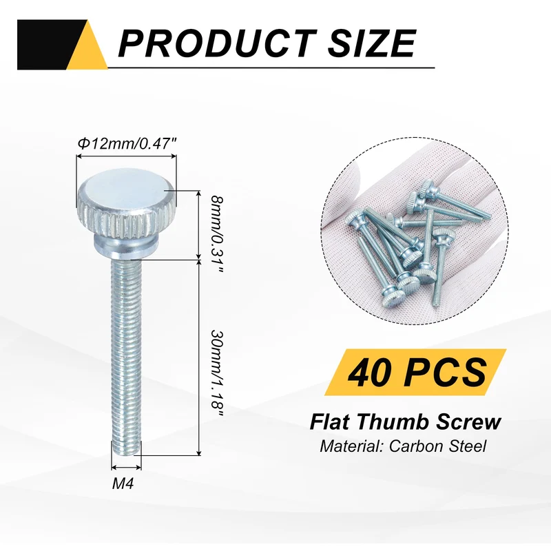 40 Pcs M4x30mm Zinc Plated Flat Knurled Fully Threaded Thumb Screws