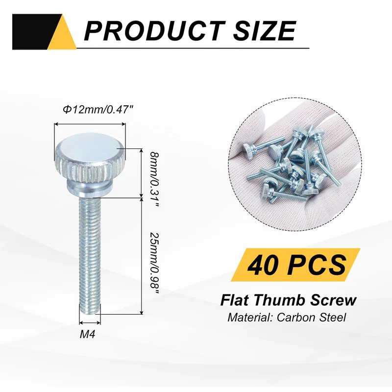 40 Pcs M4x25mm Zinc Plated Flat Knurled Fully Threaded Thumb Screws