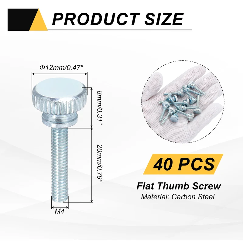 40 Pcs M4x20mm Zinc Plated Flat Knurled Fully Threaded Thumb Screws