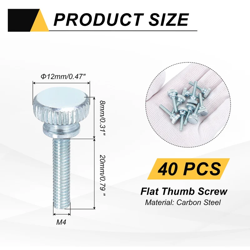 40 Pcs M4x18mm Zinc Plated Flat Knurled Fully Threaded Thumb Screws