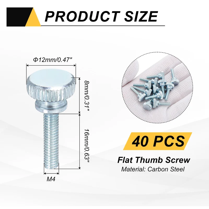 40 Pcs M4x16mm Zinc Plated Flat Knurled Fully Threaded Thumb Screws