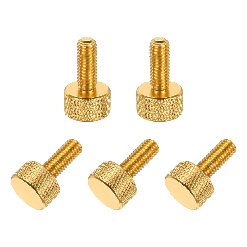 5Pcs M6x16mm Flat Head Knurled Thumb Screws for Graphics Card Gold