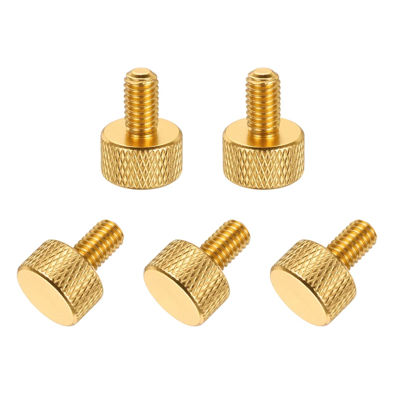 5 Pcs M6x12mm Flat Head Knurled Thumb Screws for Graphics Card, Gold
