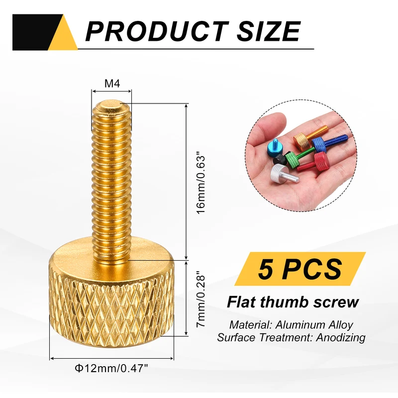 5 Pcs M4x16mm Flat Head Knurled Thumb Screws for Graphics Card, Gold