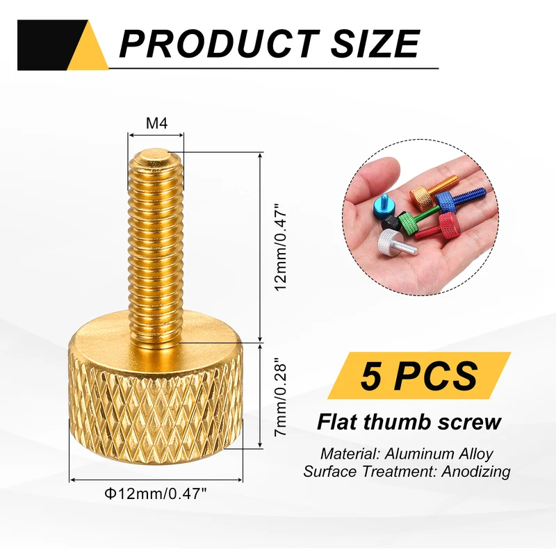 5 Pcs M4x12mm Flat Head Knurled Thumb Screws for Graphics Card, Gold