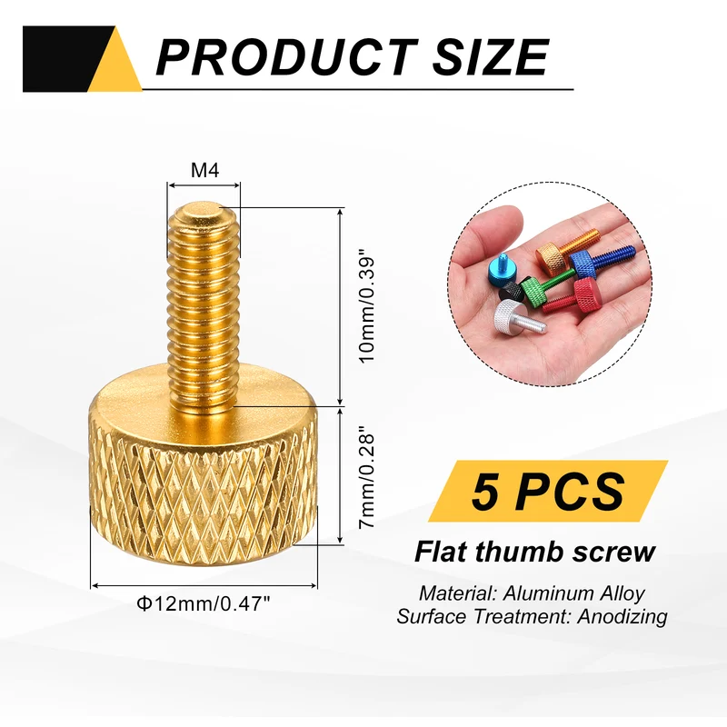 5Pcs M4x10mm Flat Head Knurled Thumb Screws for Graphics Card Gold
