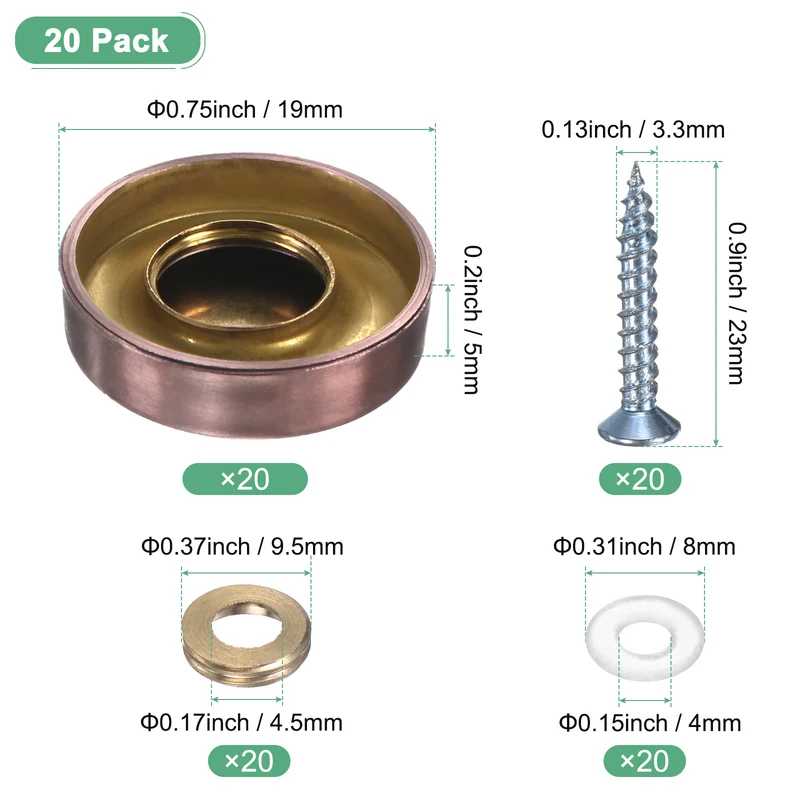 20-Pack Screw Covers Caps, 0.75" Dia Decorative Mirror Screws Cap [Rose Gold]