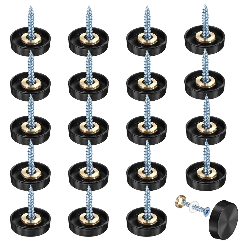 20-Pack Screw Covers Caps, 0.75" Dia Decorative Mirror Screws Cap [Black]