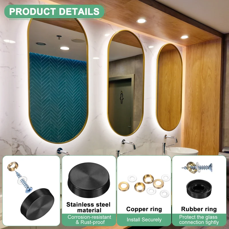 20-Pack Screw Covers Caps, 0.75" Dia Decorative Mirror Screws Cap [Black]