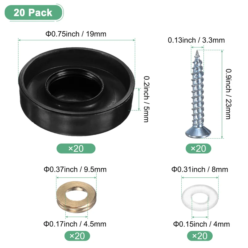 20-Pack Screw Covers Caps, 0.75" Dia Decorative Mirror Screws Cap [Black]