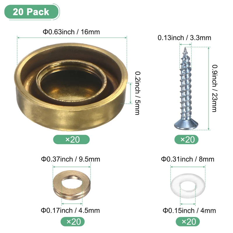 20-Pack Screw Covers Caps, 0.63" Dia Decorative Mirror Screws Cap [Gold Tone]
