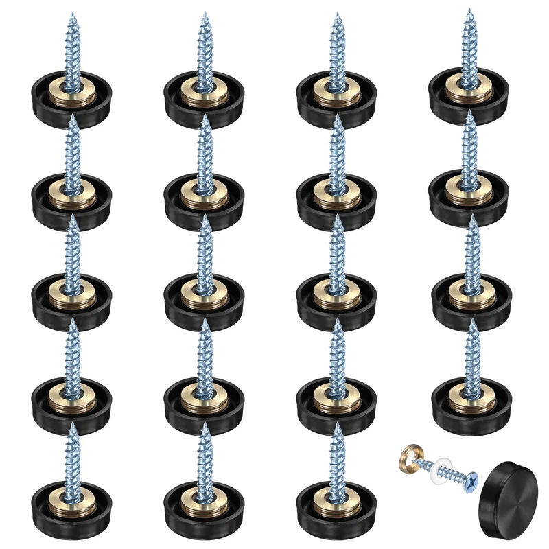 20-Pack Screw Covers Caps, 0.63" Dia Decorative Mirror Screws Cap [Black]