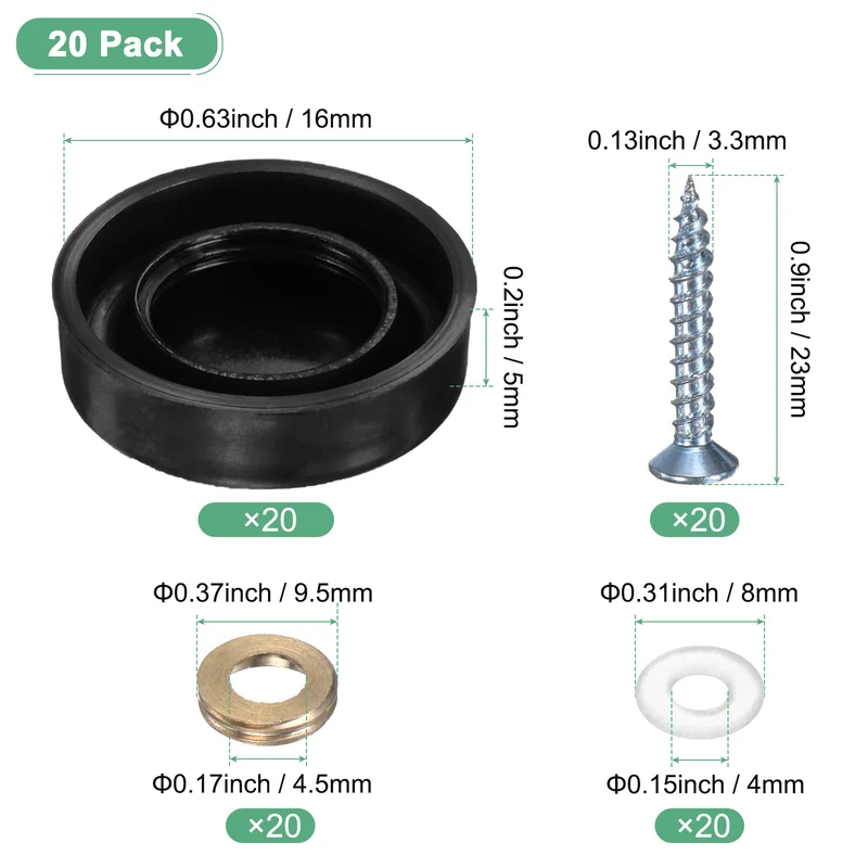 20-Pack Screw Covers Caps, 0.63" Dia Decorative Mirror Screws Cap [Black]
