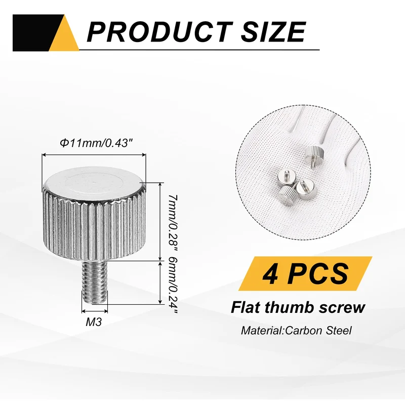 4 PCS M3x6mm Flat Knurled Head Thumb Screws for Household Appliances, Silver