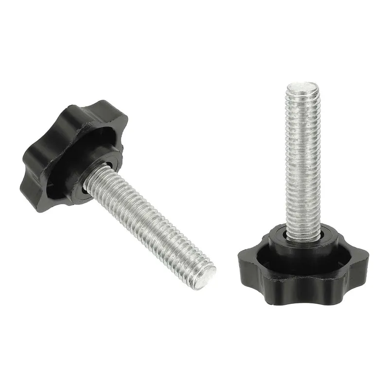 M10 x 45mm Thread Star Knobs, 2Pcs Plastic Star Hand Tightening Screw, Black