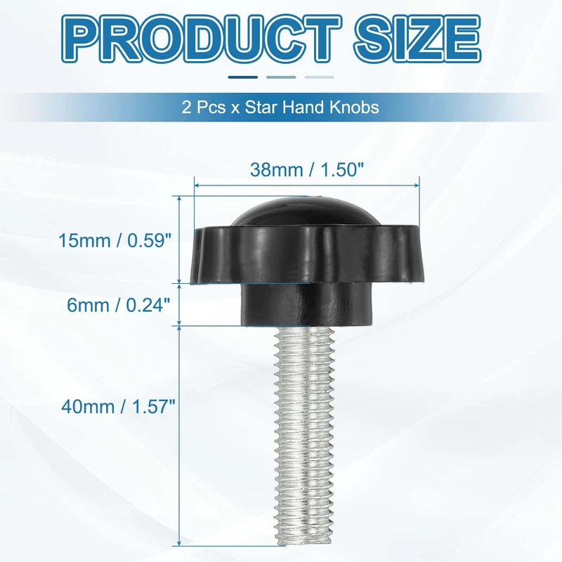 M10 x 40mm Thread Star Knobs, 2Pcs Plastic Star Hand Tightening Screw, Black