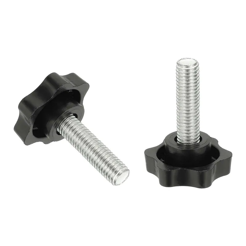 M10 x 35mm Thread Star Knobs, 2Pcs Plastic Star Hand Tightening Screw, Black
