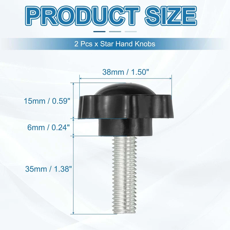 M10 x 35mm Thread Star Knobs, 2Pcs Plastic Star Hand Tightening Screw, Black