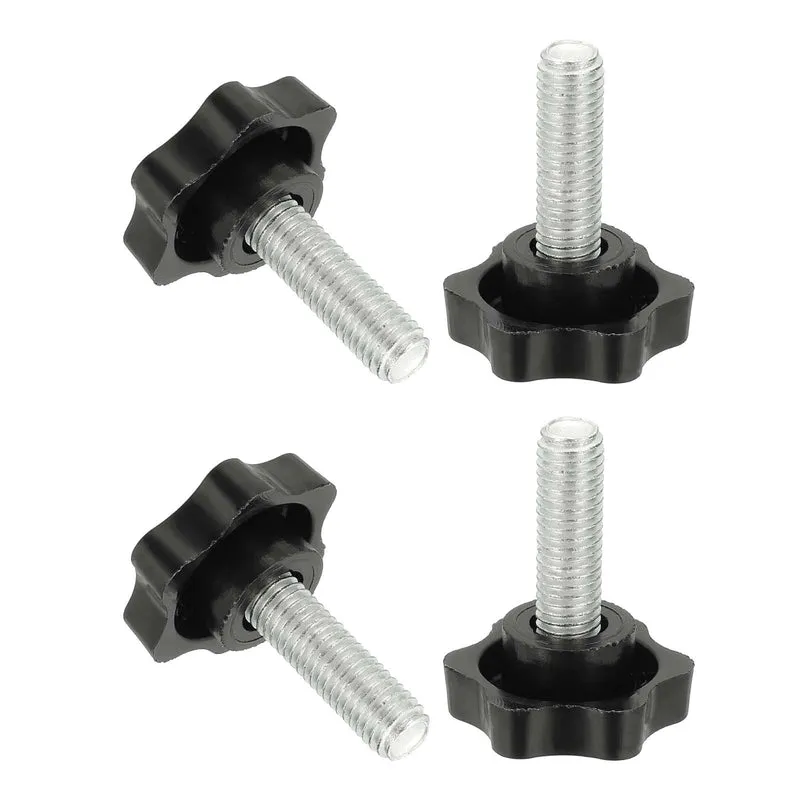 M10 x 30mm Thread Star Knobs, 4Pcs Plastic Star Hand Tightening Screw, Black
