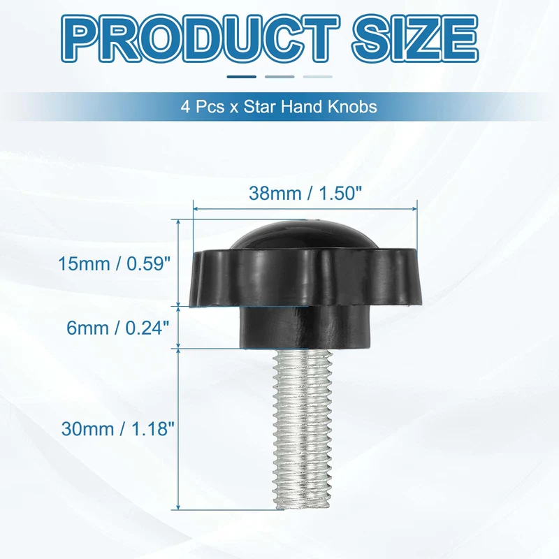M10 x 30mm Thread Star Knobs, 4Pcs Plastic Star Hand Tightening Screw, Black