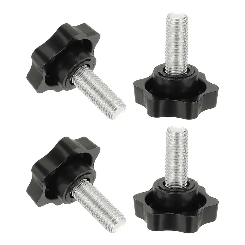 M10 x 25mm Thread Star Knobs, 4Pcs Plastic Star Hand Tightening Screw, Black