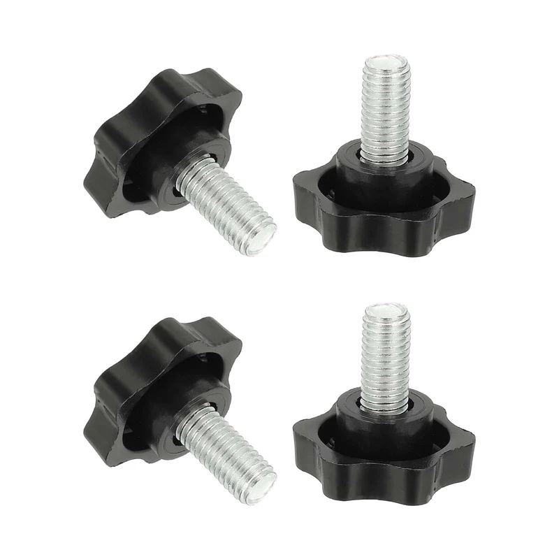 M10 x 20mm Thread Star Knobs, 4Pcs Plastic Star Hand Tightening Screw, Black