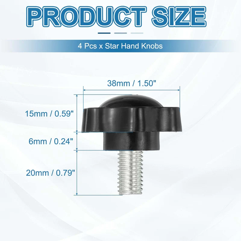 M10 x 20mm Thread Star Knobs, 4Pcs Plastic Star Hand Tightening Screw, Black