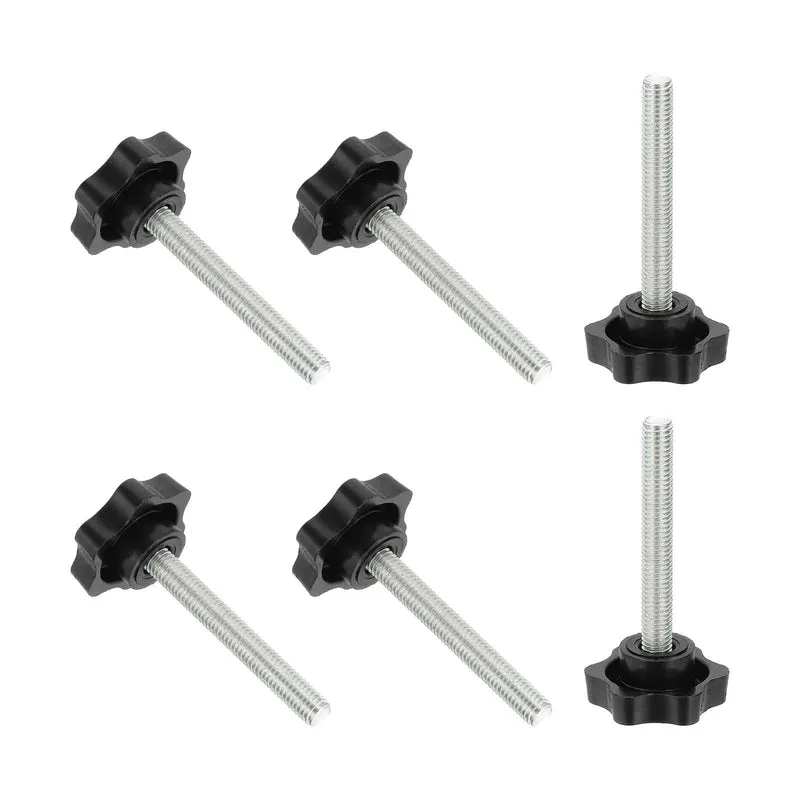 M8 x 60mm Thread Star Knobs, 6Pcs Plastic Star Hand Tightening Screw, Black