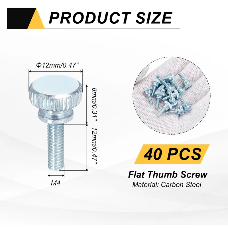 40 Pcs M4x12mm Zinc Plated Flat Knurled Fully Threaded Thumb Screws