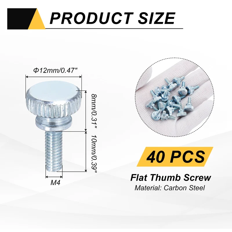 40 Pcs M4x10mm Zinc Plated Flat Knurled Fully Threaded Thumb Screws