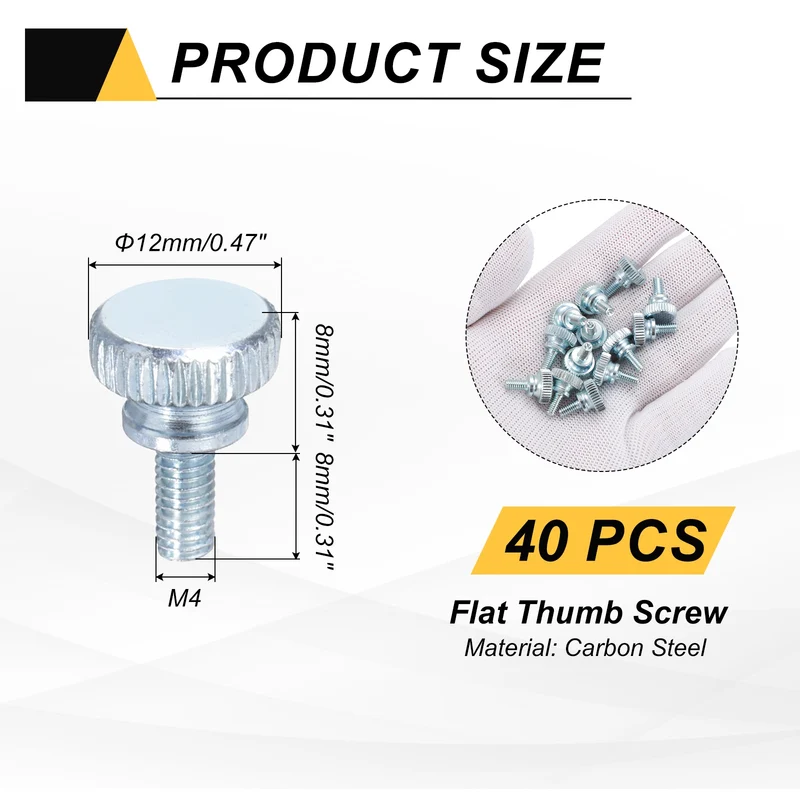 40 Pcs M4x8mm Zinc Plated Flat Knurled Fully Threaded Thumb Screws