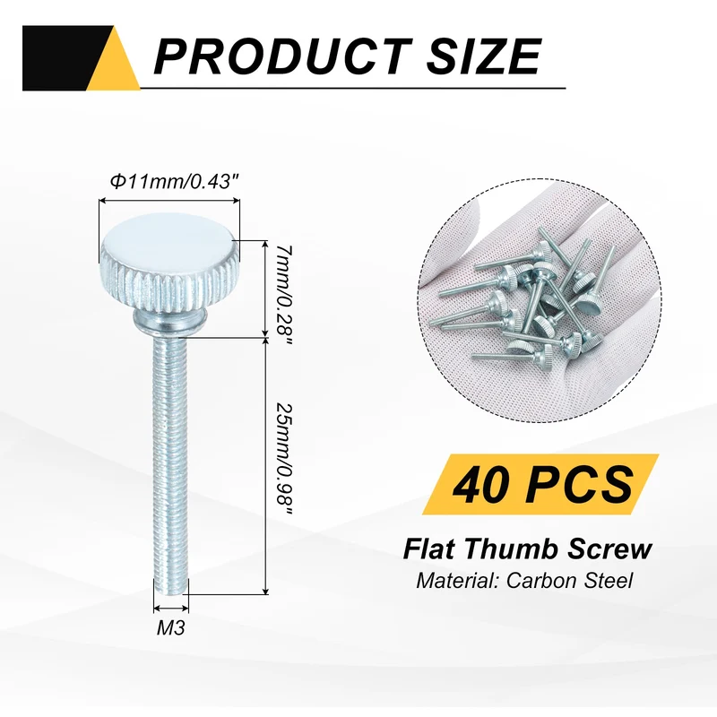 40 Pcs M3x25mm Zinc Plated Flat Knurled Fully Threaded Thumb Screws