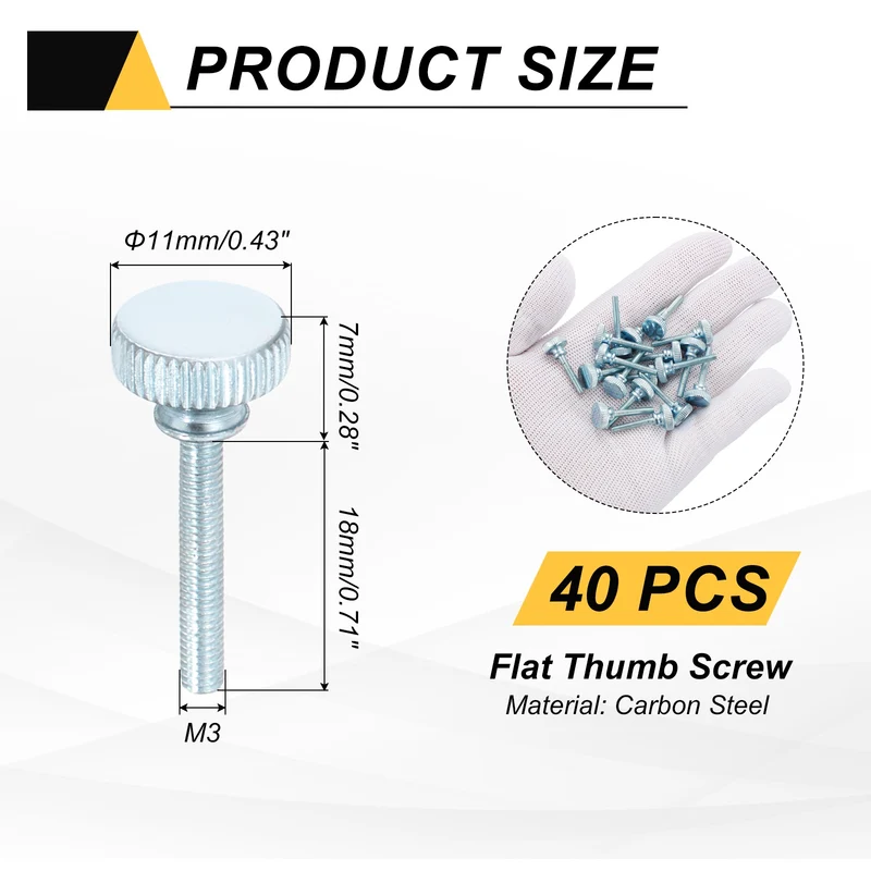 40 Pcs M3x18mm Zinc Plated Flat Knurled Fully Threaded Thumb Screws