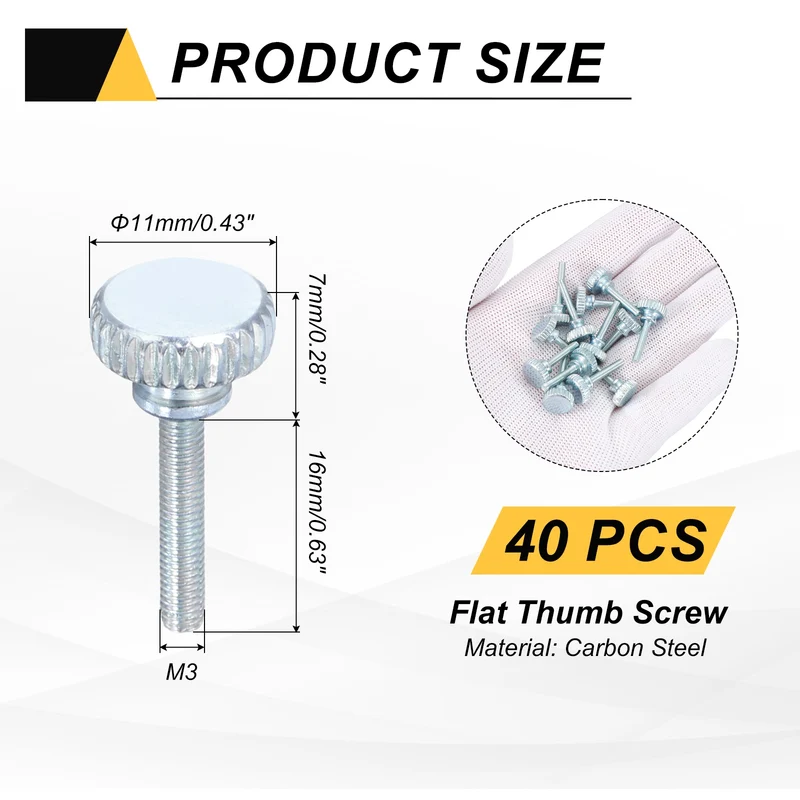 40 Pcs M3x16mm Zinc Plated Flat Knurled Fully Threaded Thumb Screws