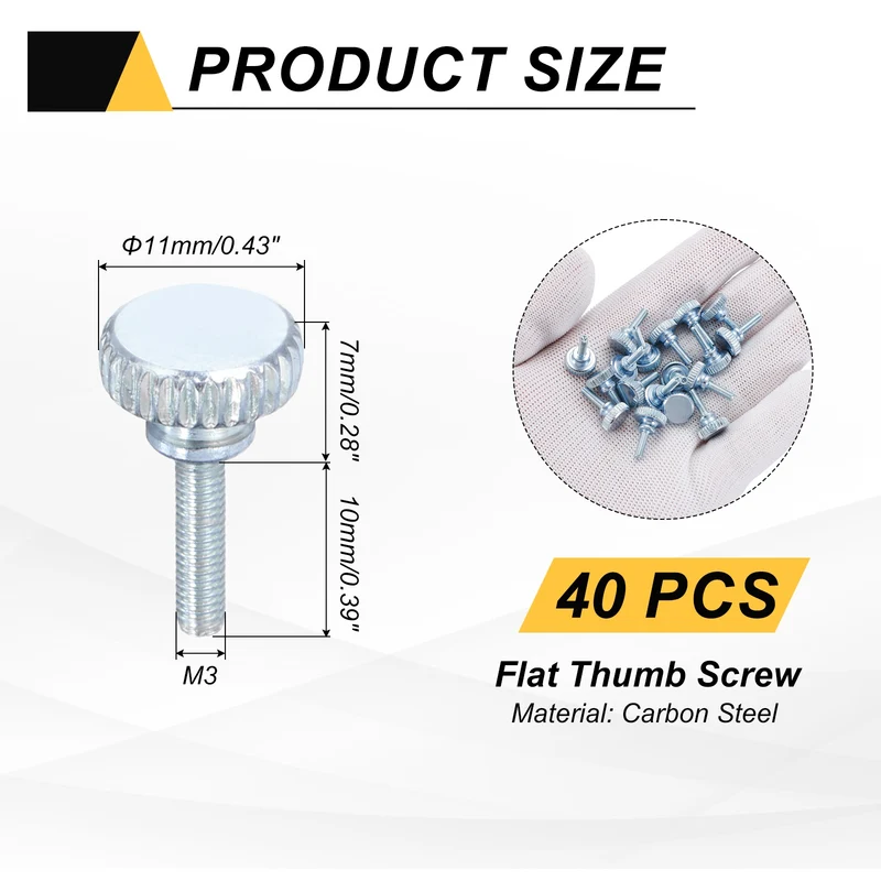 40 Pcs M3x10mm Zinc Plated Flat Knurled Fully Threaded Thumb Screws