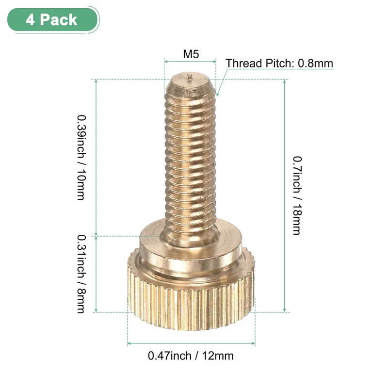 4-Pack Knurled Thumb Screws, M5x16mm Solid Brass Knobs Bolts
