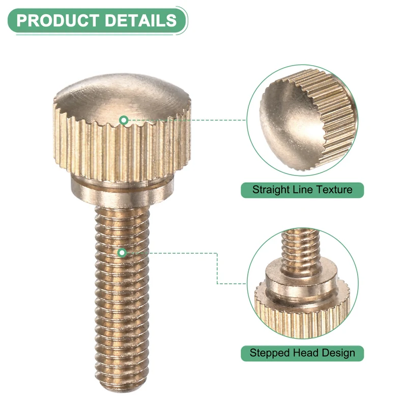 6-Pack Knurled Thumb Screws, M4x16mm Solid Brass Knobs Bolts