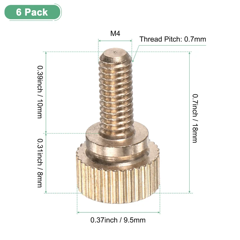 6-Pack Knurled Thumb Screws, M4x10mm Solid Brass Knobs Bolts