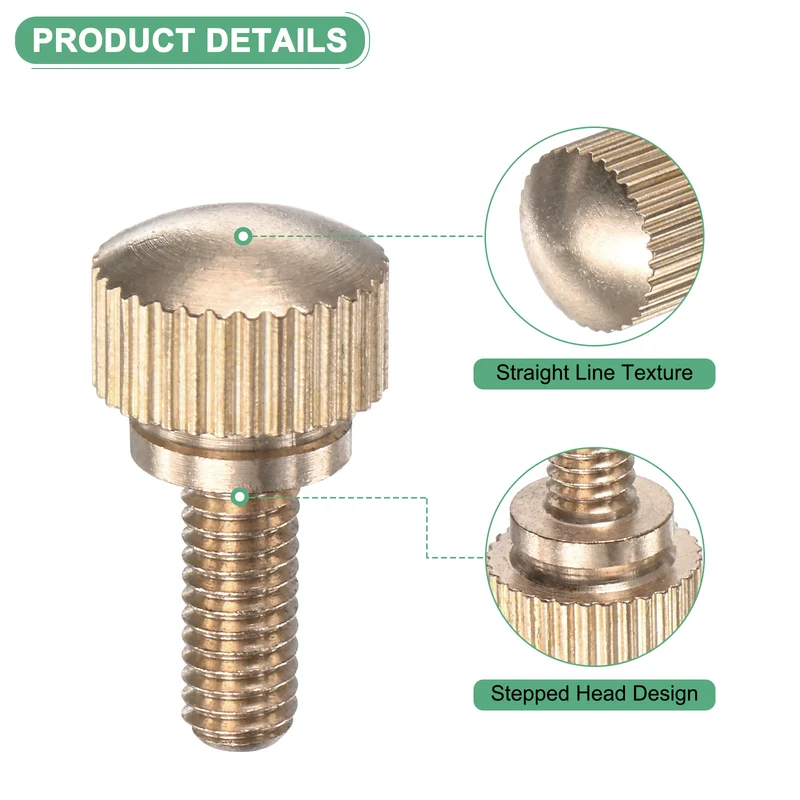 6-Pack Knurled Thumb Screws, M4x10mm Solid Brass Knobs Bolts