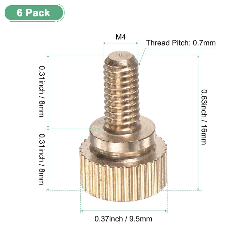 6-Pack Knurled Thumb Screws, M4x8mm Solid Brass Knobs Bolts