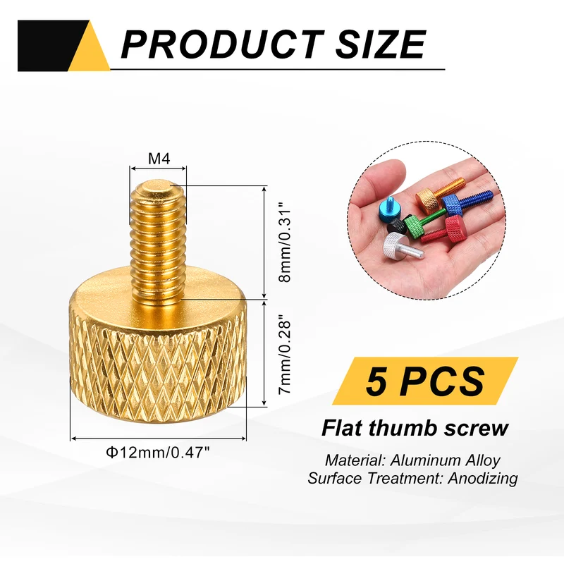 5Pcs M4x8mm Flat Head Knurled Thumb Screws for Graphics Card Gold