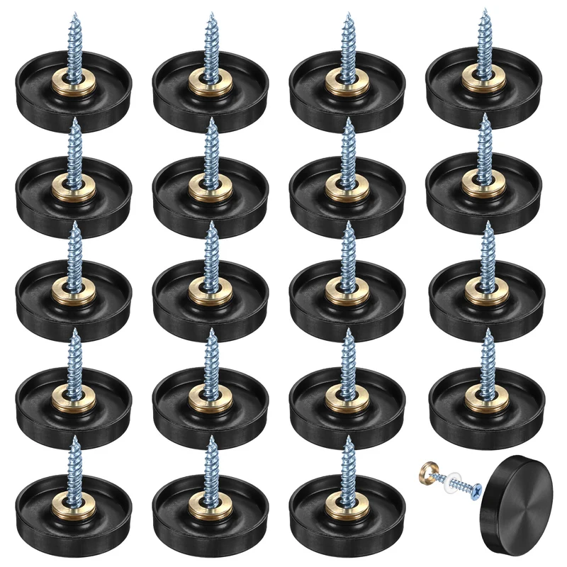 20-Pack Screw Covers Caps, 1" Dia Decorative Mirror Screws Cap [Black]
