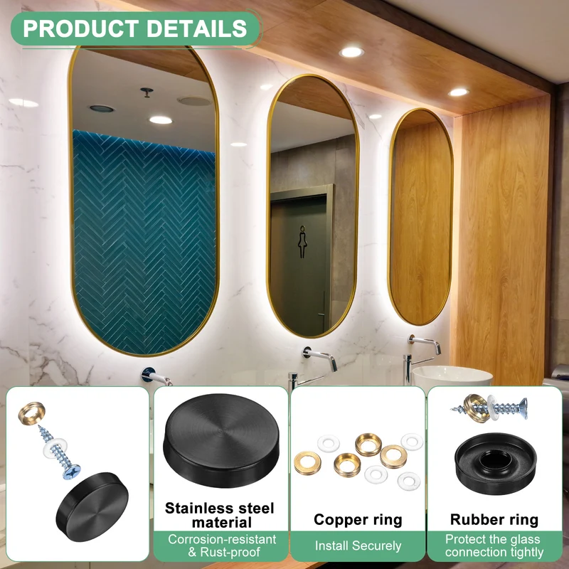 20-Pack Screw Covers Caps, 1" Dia Decorative Mirror Screws Cap [Black]