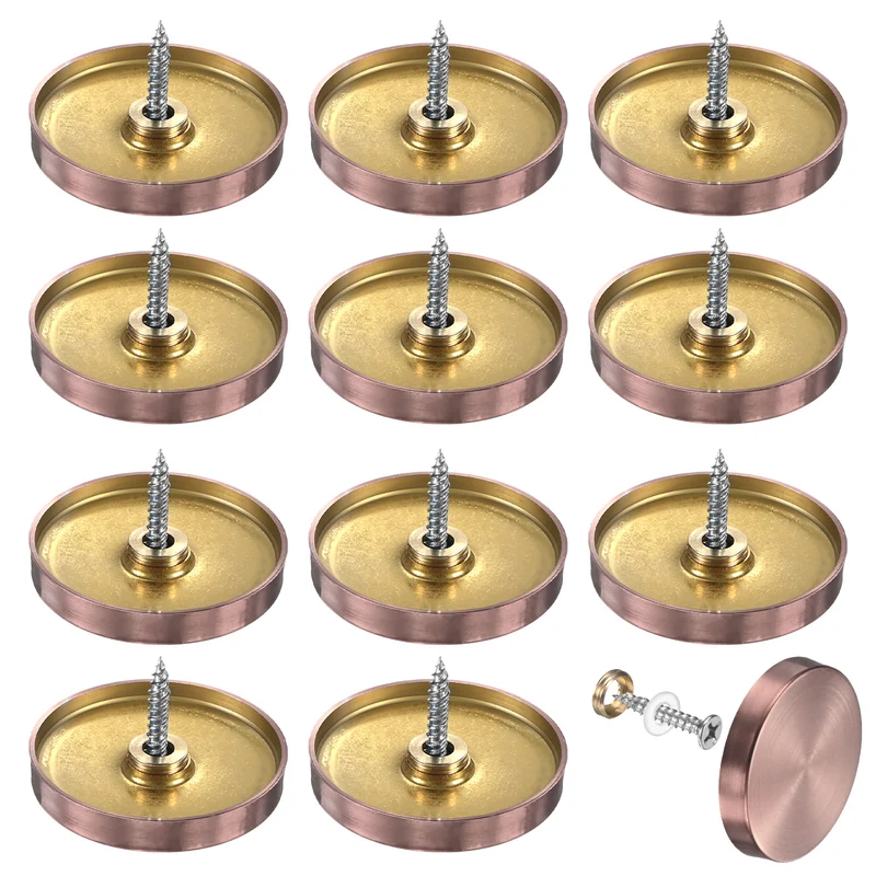 12-Pack Screw Covers Caps, 1.57" Dia Decorative Mirror Screws Cap [Rose Gold]