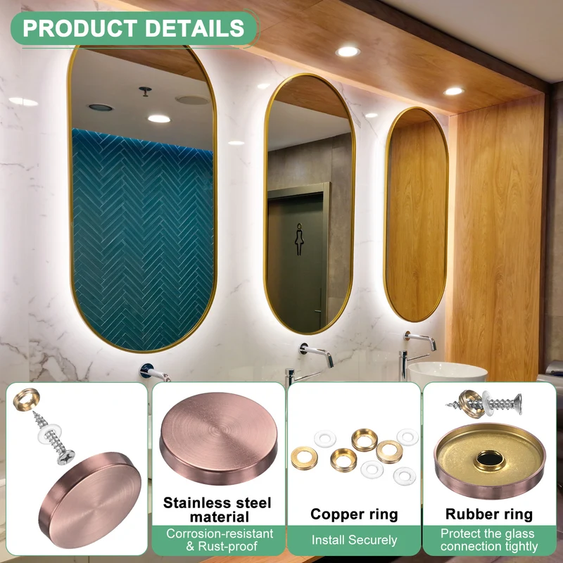 12-Pack Screw Covers Caps, 1.57" Dia Decorative Mirror Screws Cap [Rose Gold]