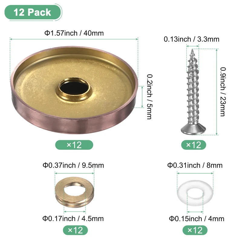 12-Pack Screw Covers Caps, 1.57" Dia Decorative Mirror Screws Cap [Rose Gold]