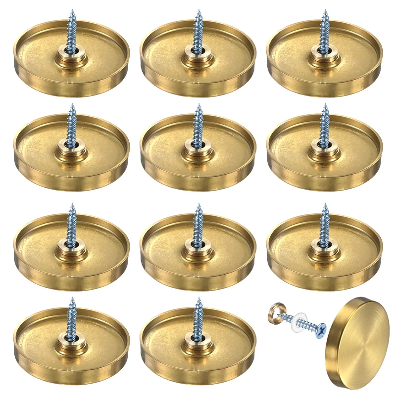 12-Pack Screw Covers Caps, 1.57" Dia Decorative Mirror Screws Cap [Gold Tone]
