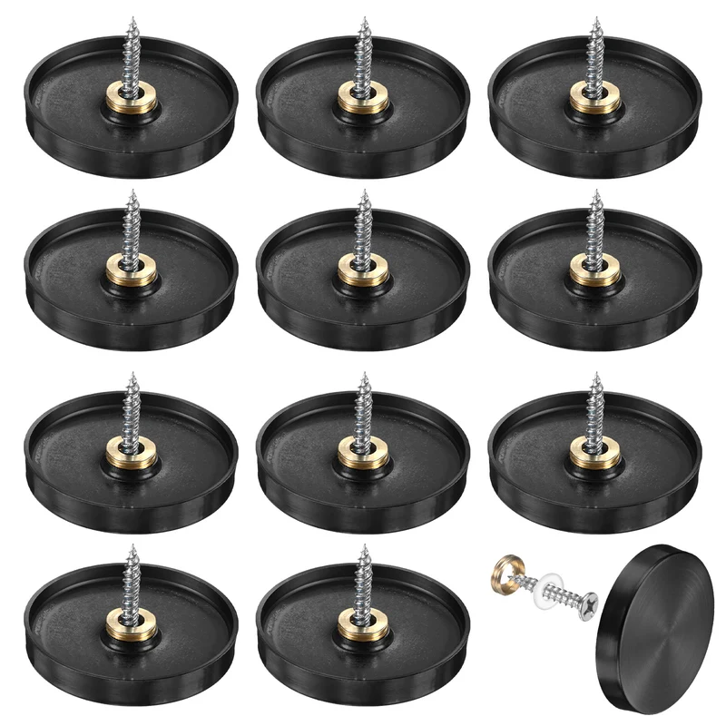 12-Pack Screw Covers Caps, 1.57" Dia Decorative Mirror Screws Cap [Black]